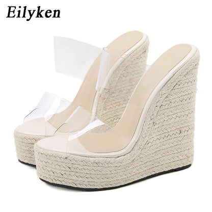 Women's Platform Wedge Sandals – Clear PVC Peep Toe Espadrille Slippers