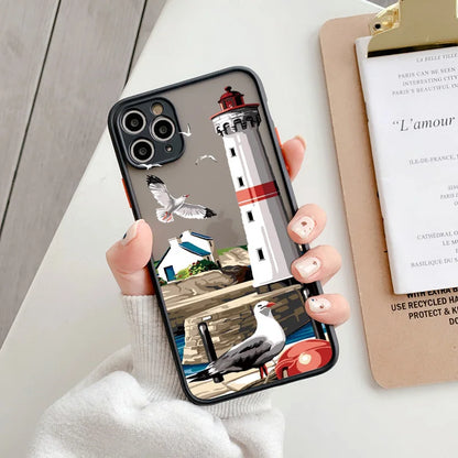 Lighthouse iPhone Case – Hand-Painted Bird & Seagull Art