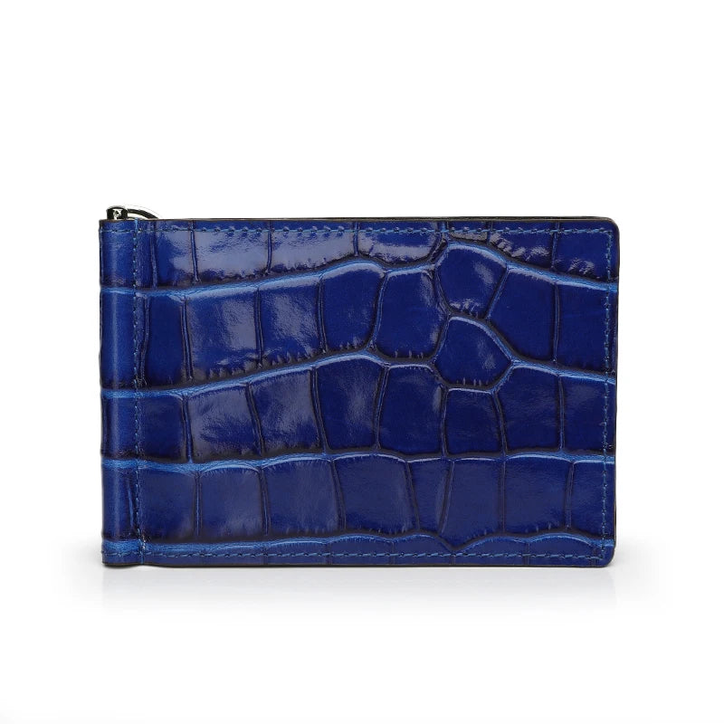 Customized Genuine Cow Leather Crocodile Embossed Men Money Clip Slim Card Pack Bills Cash Clips