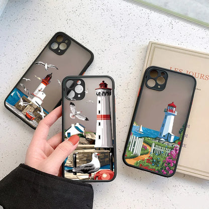 Lighthouse iPhone Case – Hand-Painted Bird & Seagull Art