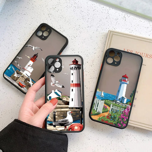 Lighthouse iPhone Case – Hand-Painted Bird & Seagull Art