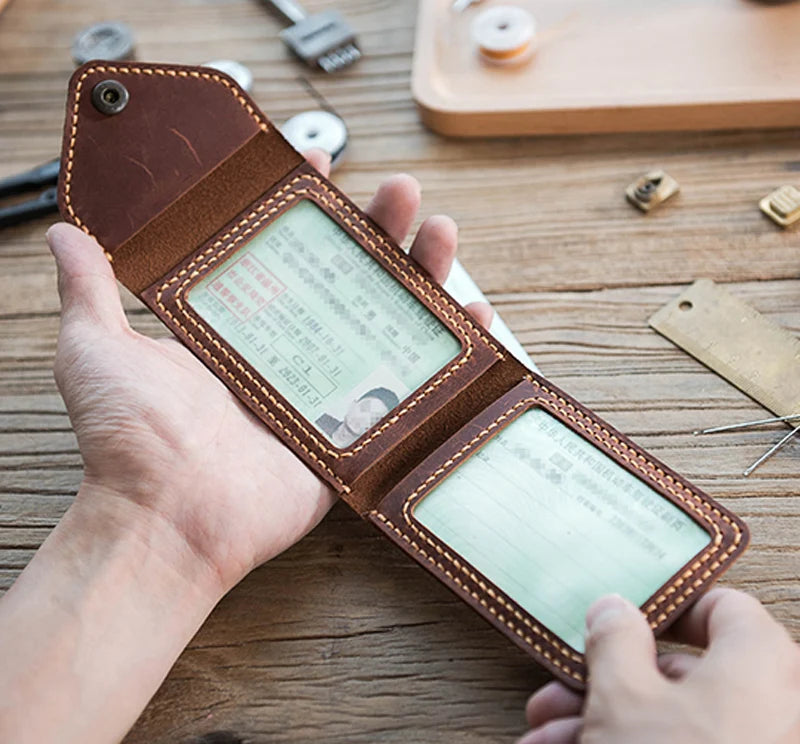 Handmade Crazy Horse Leather Card Holder – Men's Slim Wallet