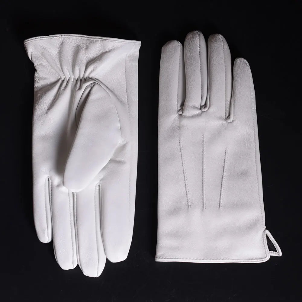 Men's White Genuine Leather Ceremonial Dress Gloves