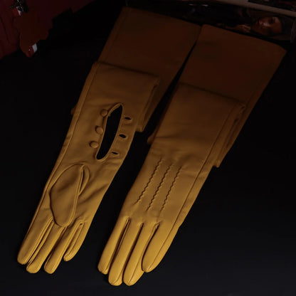 Women's Long Leather Opera Gloves – Button Wrist Evening Gloves