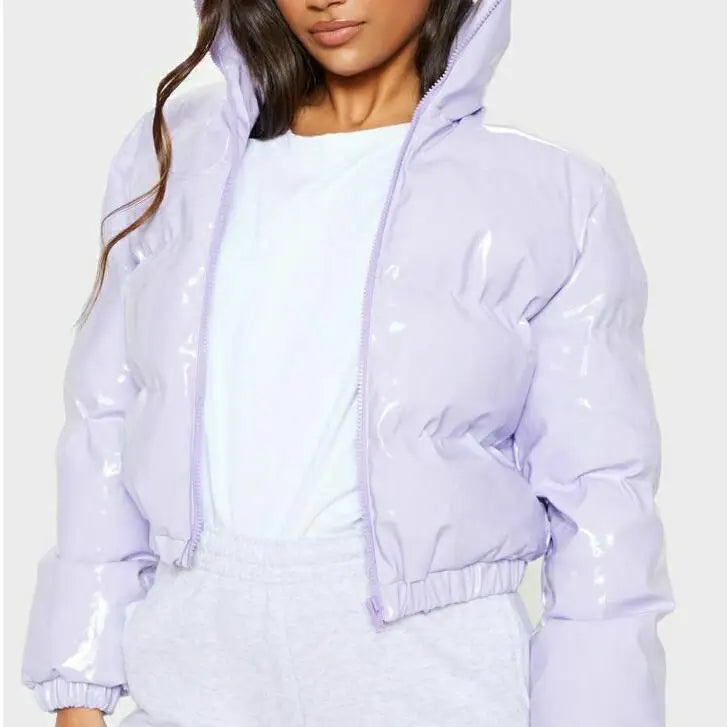 Shiny Cropped Puffer Jacket | Women's Zip-Up Bubble Coat
