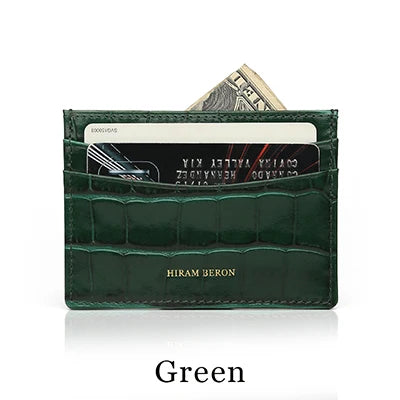 Personalized Leather Card Holder Wallet – Croc-Embossed, Custom Monogram