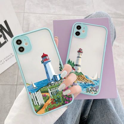 Lighthouse iPhone Case – Hand-Painted Bird & Seagull Art