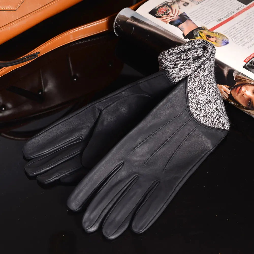 Leather & Knit Long Gloves Women – Mid-Length Opera Evening Gauntlet