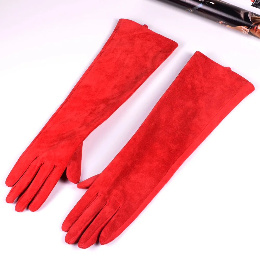Women's Long Suede Leather Opera Gloves – Evening & Party Wear