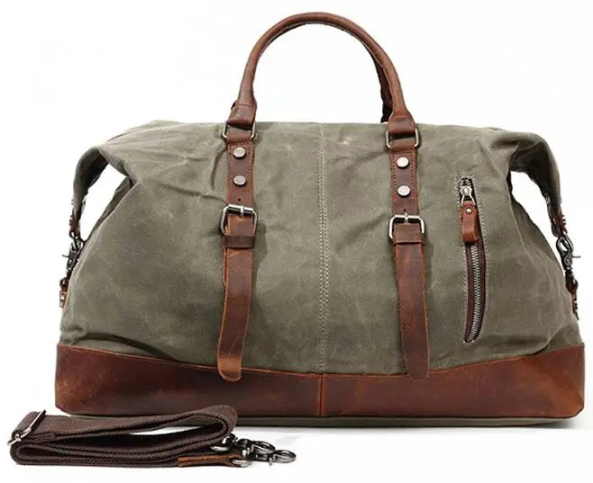 Waxed Canvas Leather Duffle Bag – Waterproof Weekend Travel Bag for Men