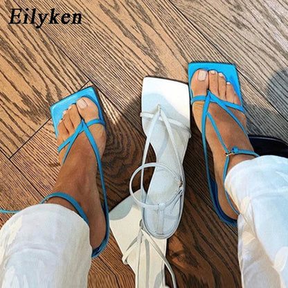 Eilyken Gladiator Sandals Heels Women Fall Best Street Look Females Square Head Open Toe Clip-On
