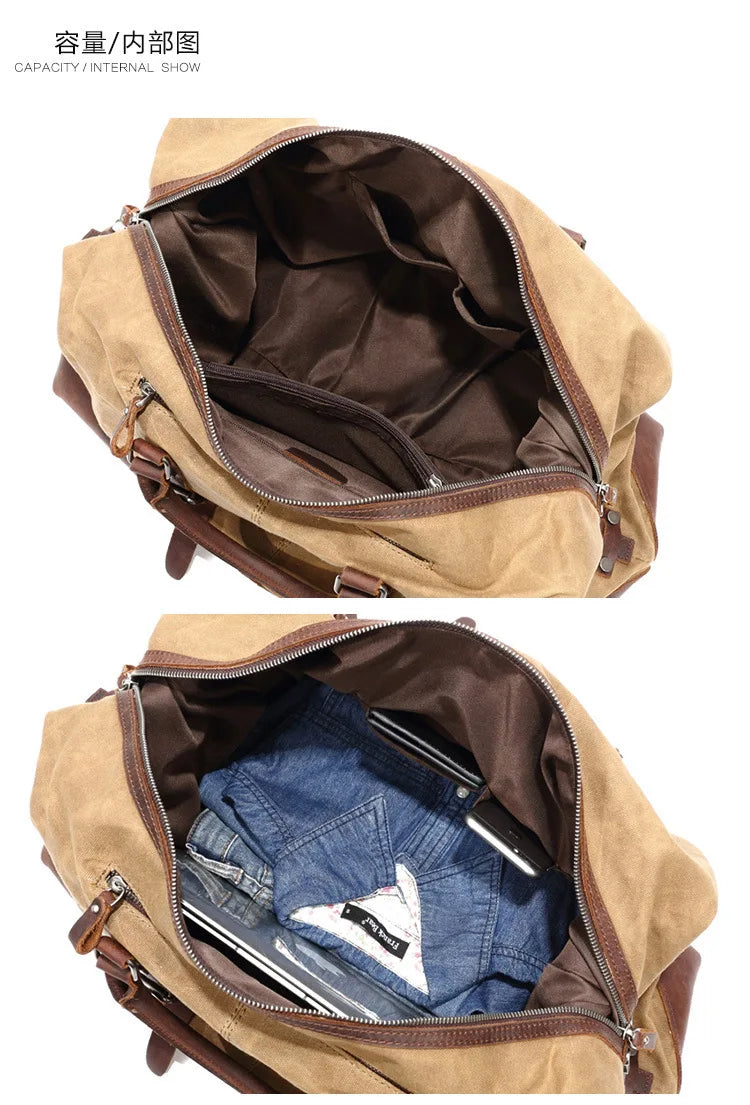 Waxed Canvas Leather Duffle Bag – Waterproof Weekend Travel Bag for Men