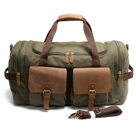 Vintage Canvas Leather Duffle Bag for Men – Large Weekend Travel Bag