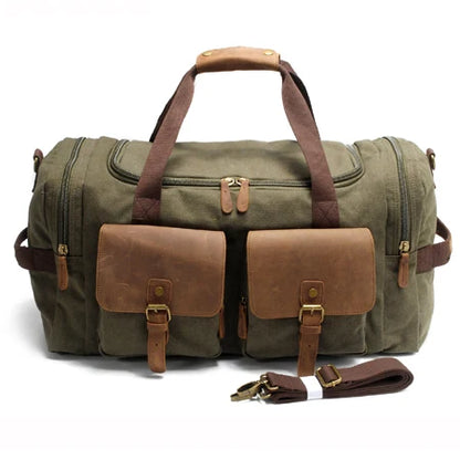 Vintage Canvas Leather Duffle Bag for Men – Large Weekend Travel Bag