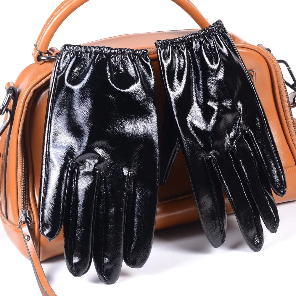 Men's Patent Leather Gloves – Shiny Black Short Wrist