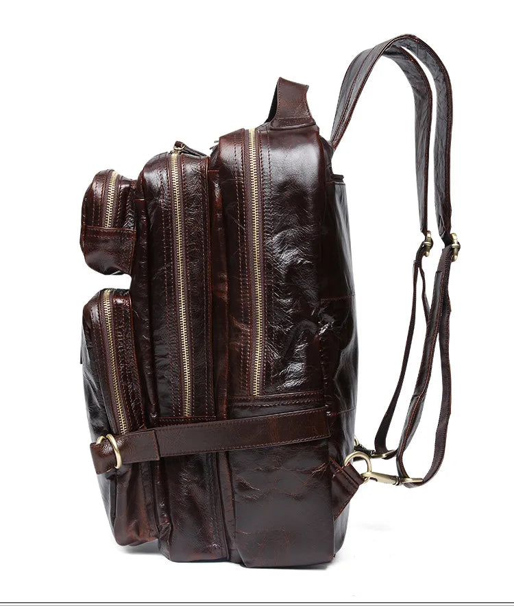 Genuine Leather Men's Backpack – Oil Wax Travel Bag 15"