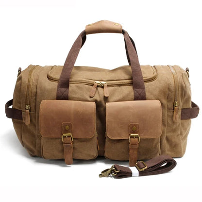 Vintage Canvas Leather Duffle Bag for Men – Large Weekend Travel Bag