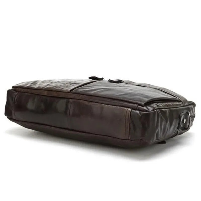 Genuine Leather Men's Briefcase – 14" Laptop & Messenger Bag