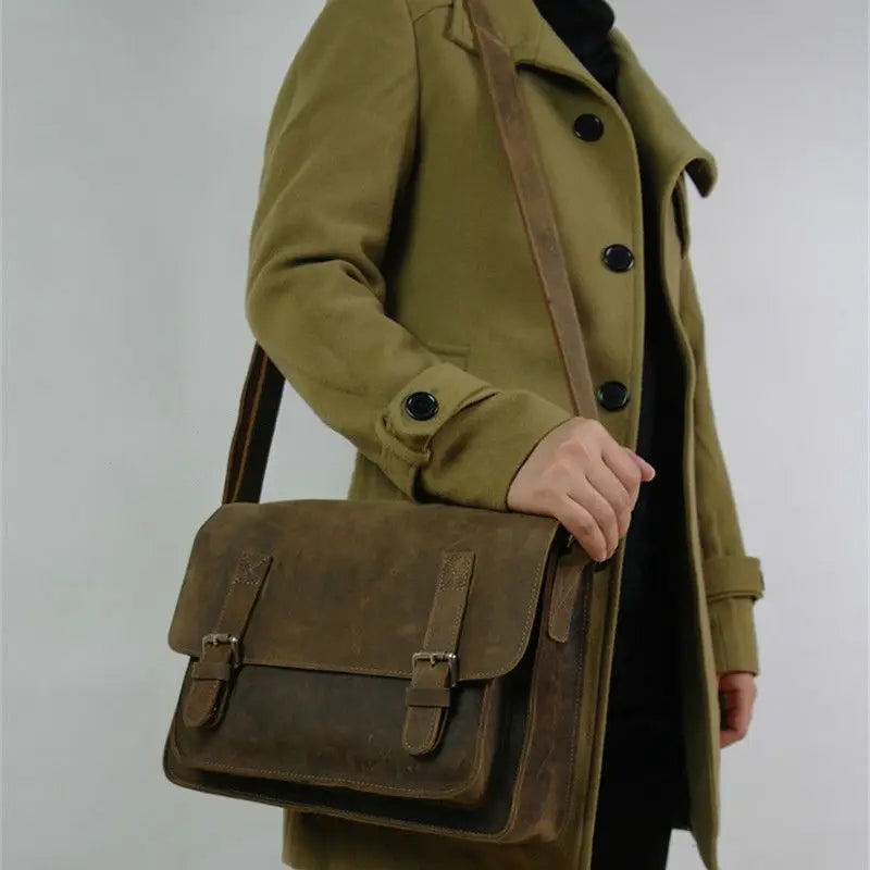 Crazy Horse Leather Men's Messenger Bag – Vintage Crossbody Shoulder Bag