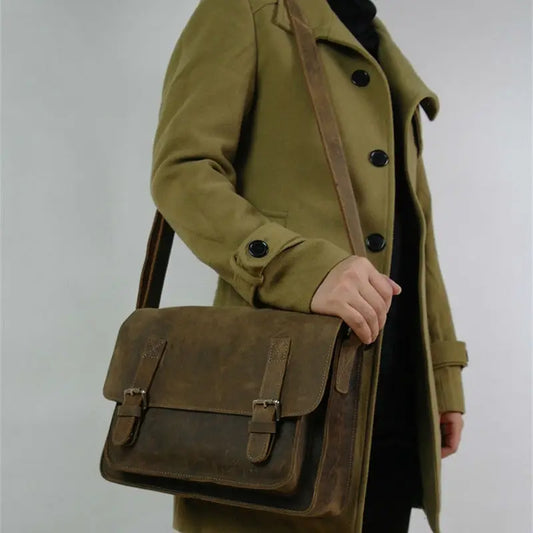 Crazy Horse Leather Men's Messenger Bag – Vintage Crossbody Shoulder Bag