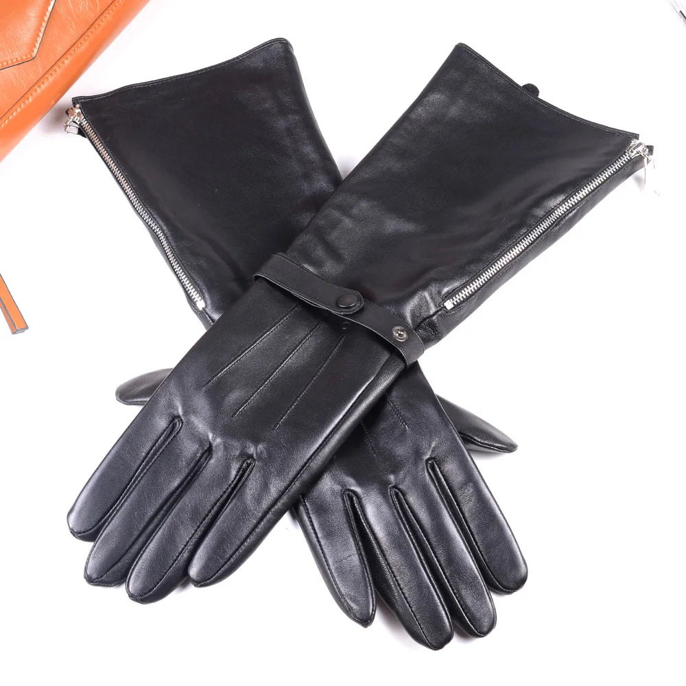 Sheepskin Leather Gauntlet Gloves Men – Long Cuff Zipper Knight Style