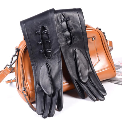 Women's Long Leather Gloves with Buttons – Unlined Evening Gloves 40–80cm