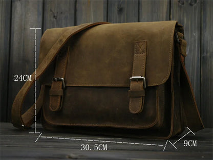 Crazy Horse Leather Men's Messenger Bag – Vintage Crossbody Shoulder Bag