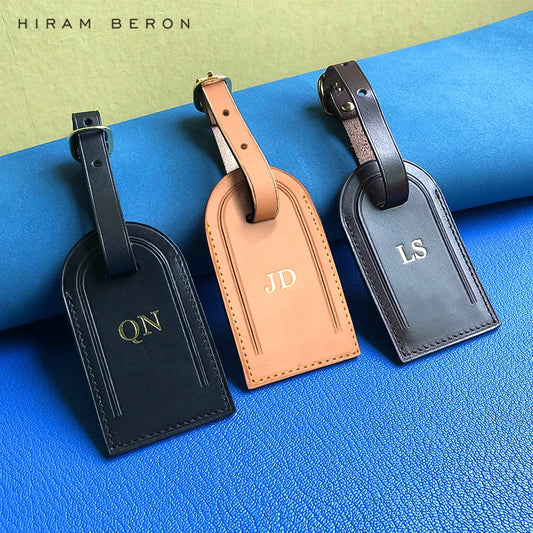 Personalized Leather Luggage Tag – Custom Initial Travel Accessory