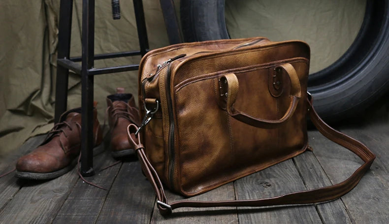 Genuine Leather Travel Duffle Bag – Vintage Weekend Overnight Bag