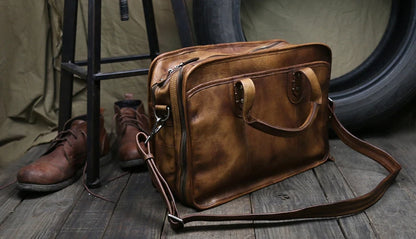 Genuine Leather Travel Duffle Bag – Vintage Weekend Overnight Bag
