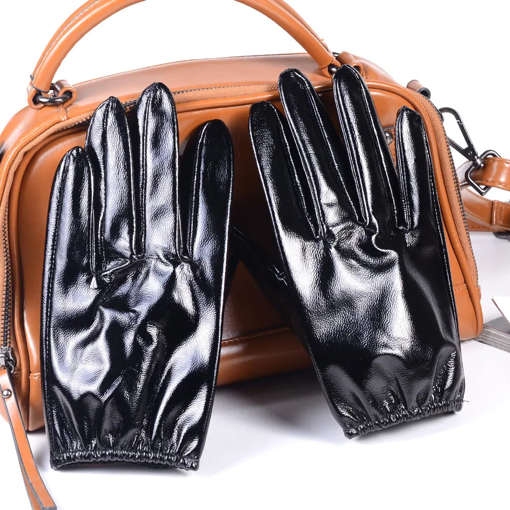 Men's Patent Leather Gloves – Shiny Black Short Wrist