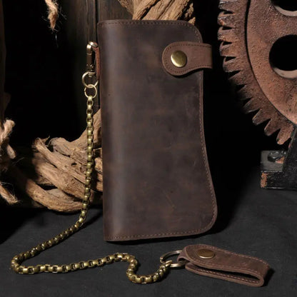Genuine Leather Long Wallet for Men – Vintage Chain Clutch