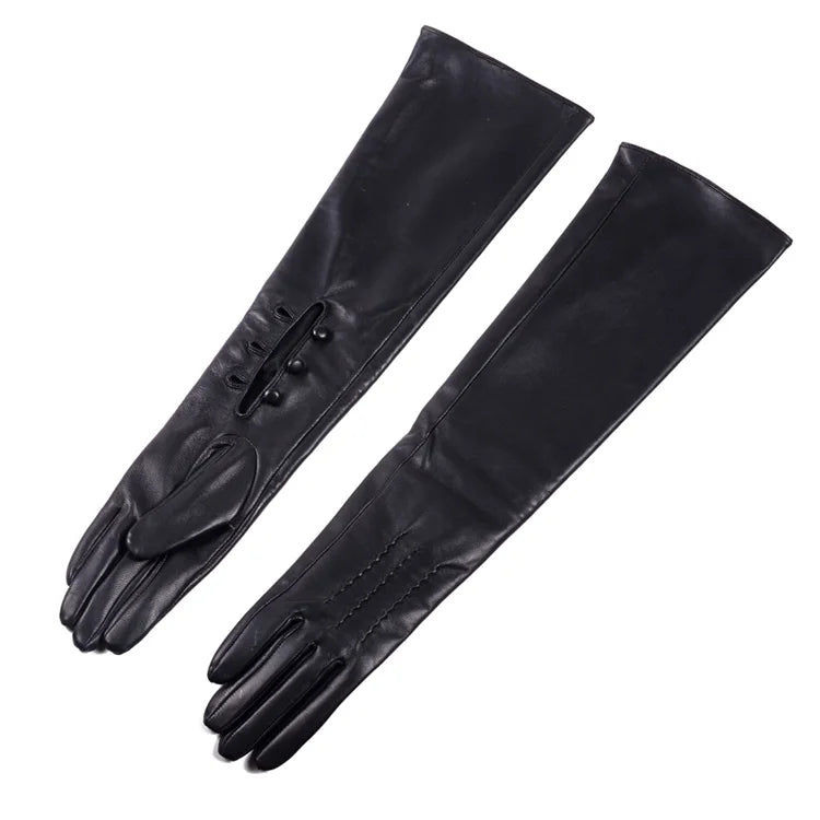 Women's Long Leather Opera Gloves – Button Wrist Evening Gloves