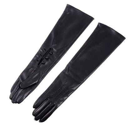 Women's Long Leather Opera Gloves – Button Wrist Evening Gloves