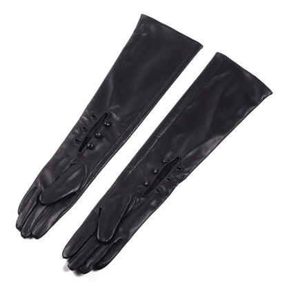 Women's Long Leather Opera Gloves – Button Wrist Evening Gloves