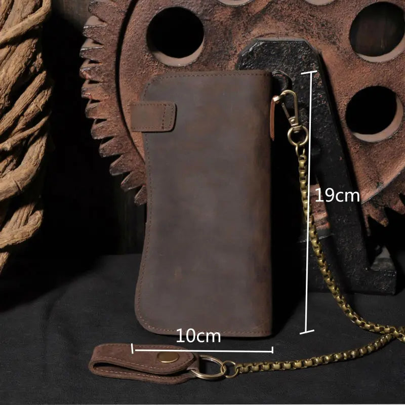Genuine Leather Long Wallet for Men – Vintage Chain Clutch