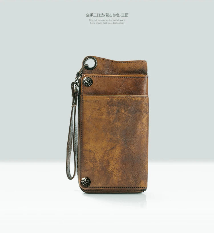 Men's Genuine Leather Long Clutch Wallet – Vintage Wristlet