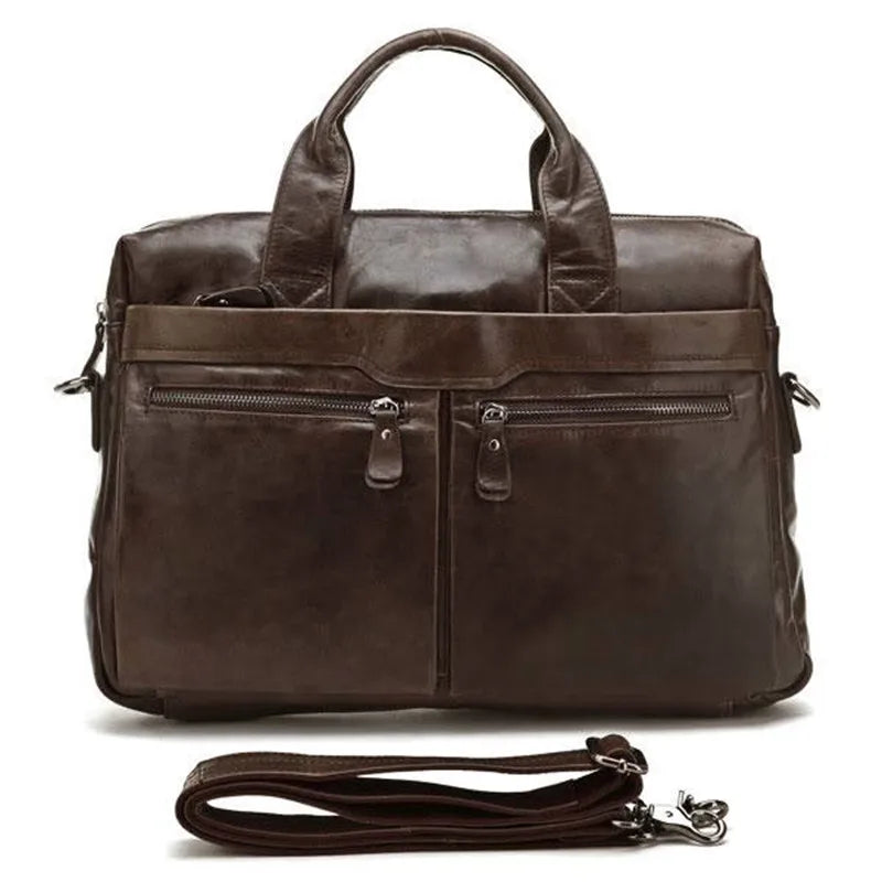 Genuine Leather Men's Briefcase – 14" Laptop & Messenger Bag