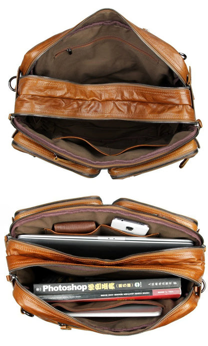 Genuine Leather Men's Briefcase – Laptop Tote & Office Handbag