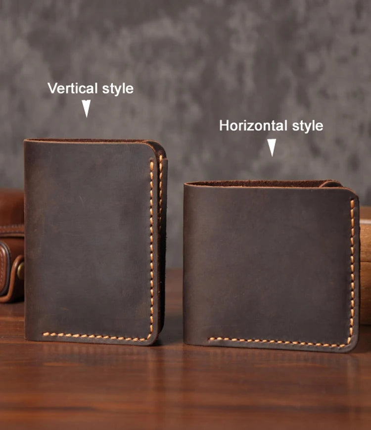 Handmade Vintage Crazy Horse Leather Bifold Wallet for Men