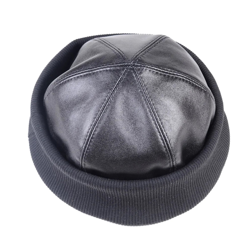 Genuine Leather Skullcap Beanie for Men & Women