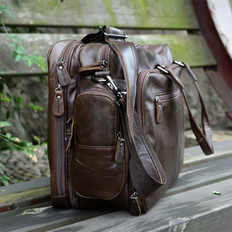 Genuine Leather Briefcase for Men – Oil Wax Large Laptop Shoulder Bag