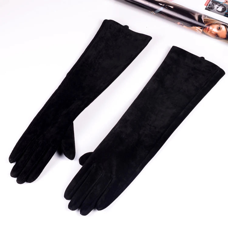 Women's Long Suede Leather Opera Gloves – Evening & Party Wear