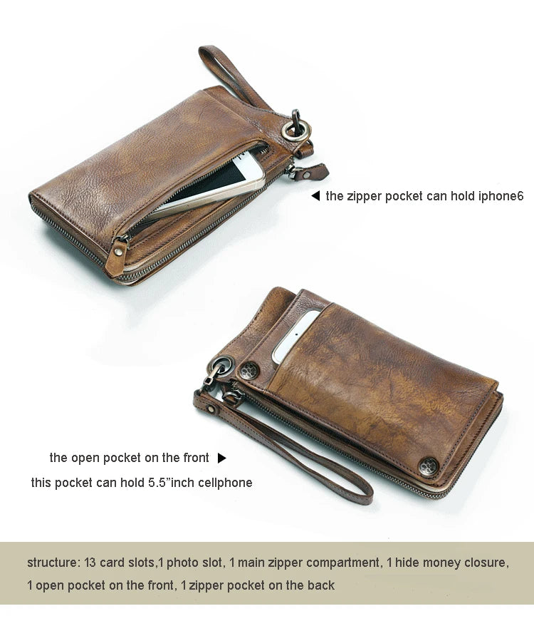 Men's Genuine Leather Long Clutch Wallet – Vintage Wristlet