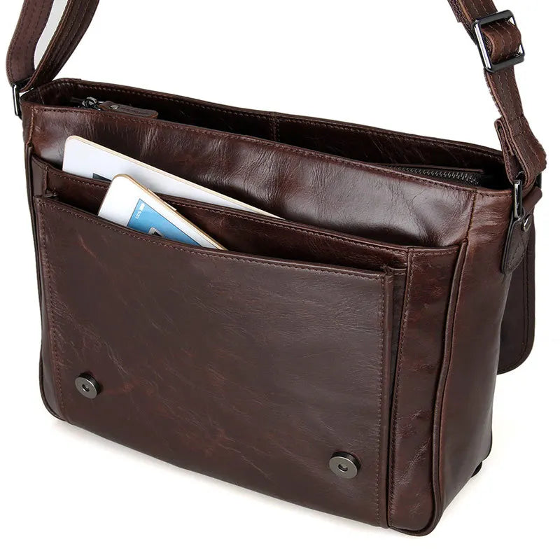 Genuine Leather Messenger Bag for Men – Oil Wax Crossbody Shoulder Bag