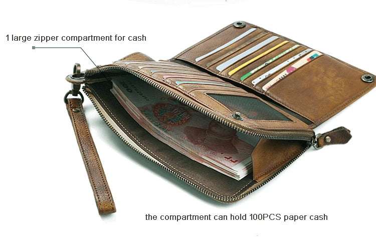 Men's Genuine Leather Long Clutch Wallet – Vintage Wristlet