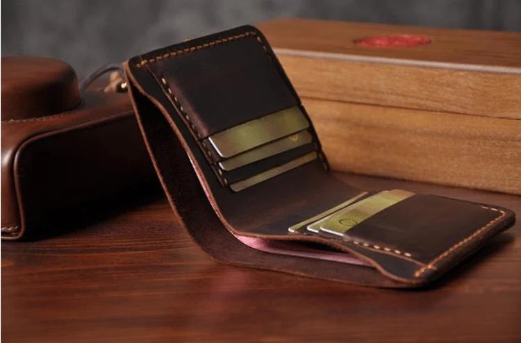 Handmade Vintage Crazy Horse Leather Bifold Wallet for Men