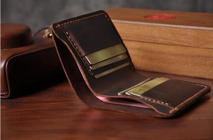 Handmade Vintage Crazy Horse Leather Bifold Wallet for Men