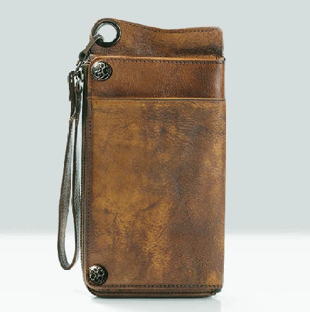 Men's Genuine Leather Long Clutch Wallet – Vintage Wristlet