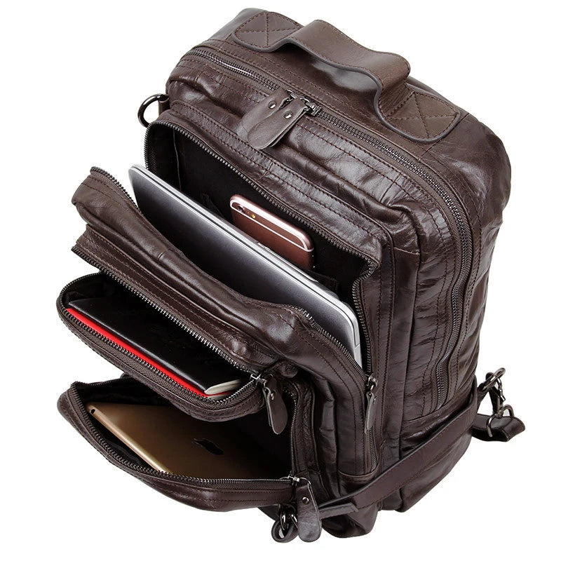 Genuine Leather Men's Backpack – Oil Wax Travel Bag 15"